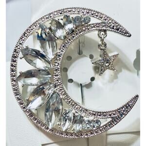 Apt. 9 Crescent Moon & Star Rhinestone Brooch – Silver Tone – New on Card